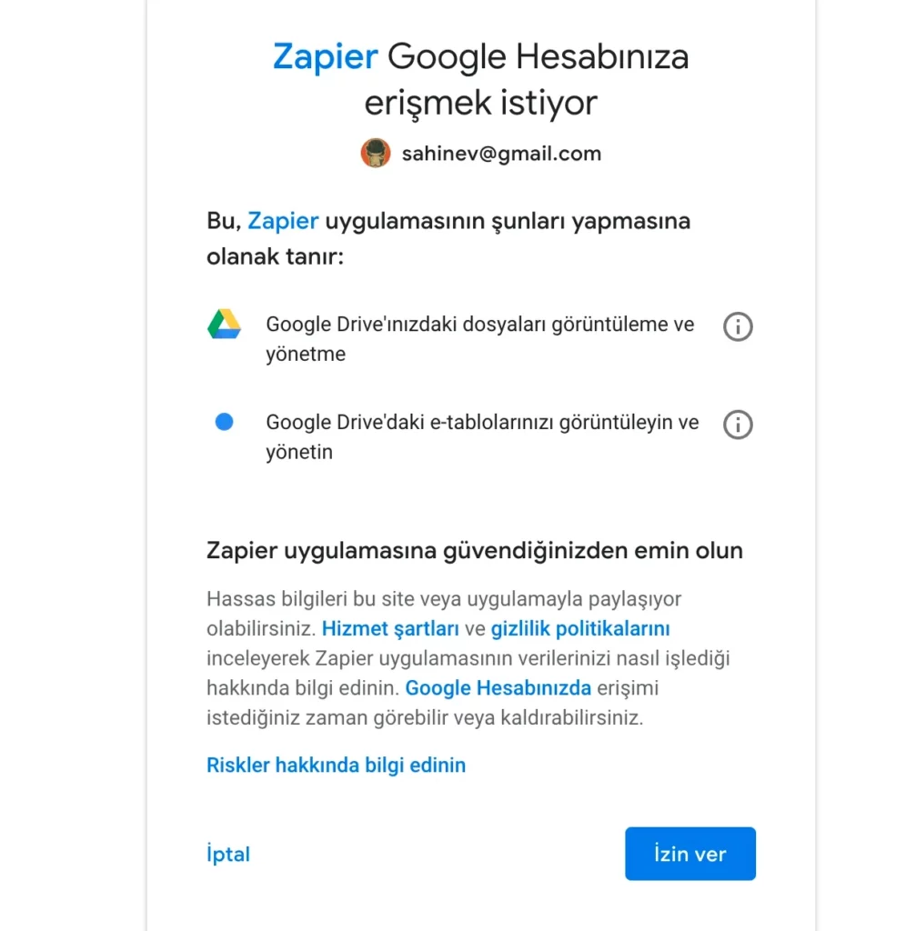 click give permission on zapier