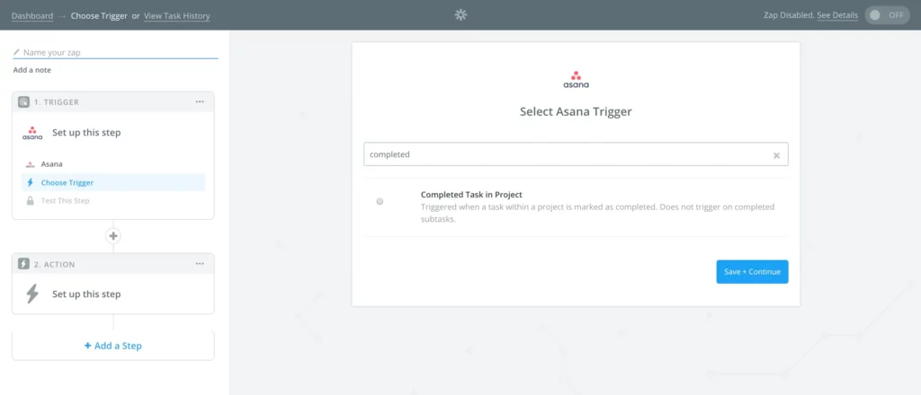 select asana trigger on zapier