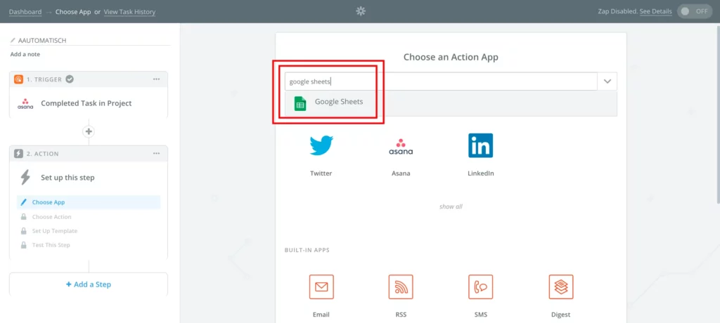 write google sheet on zapier search